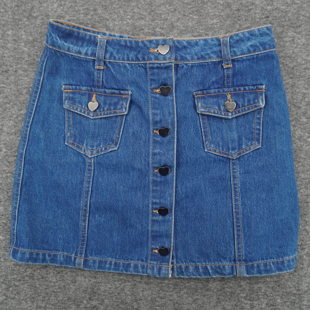 Forever 21 Blue Denim Mini Skirt Heart‎ Buttons Button Front Medium Wash Small